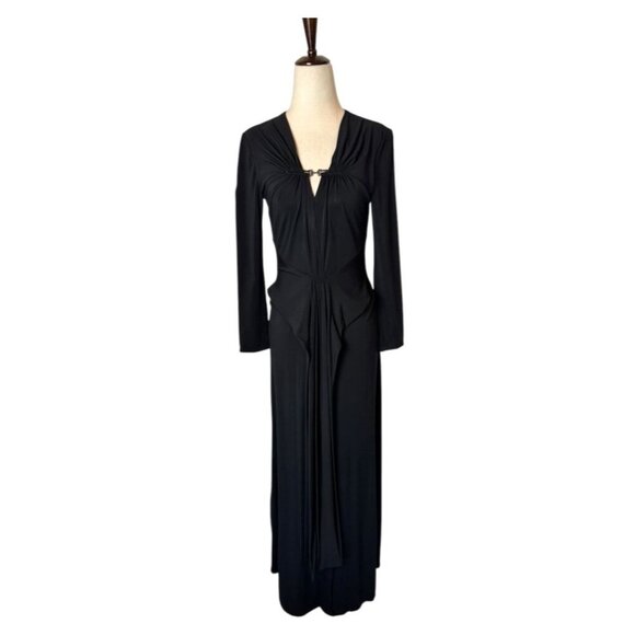 Halston Heritage Dress XS Women Stretch Matte Jersey Long Sleeve Gown‎ Cocktail - Picture 2 of 15